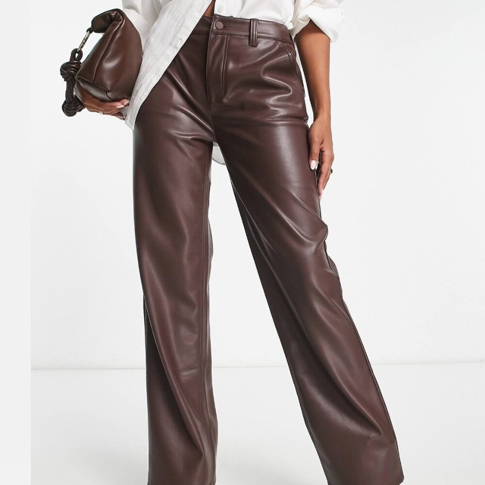 ASOS DESIGN Hourglass Faux Leather Straight-Leg Pants – Brown, US 6